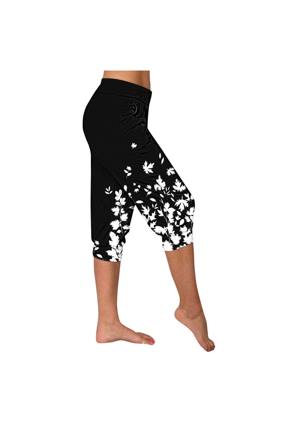 Activewear Women Capri with Pockets Gym Plus Size Cropped Bottoms High Waist Floral Sport Summer Pants 3XL