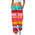 thumbnail image 1 of successthop Baggy Sweatpants for Women Drawstring Joggers Elastic Waist Stripe Printed Sportpants Low Rise Trousers, 1 of 5