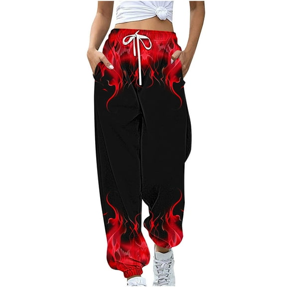 successthop Baggy Sweatpants for Women Fleece Drawstring Joggers ELastic Printed Sportpants High Waist Trendy Trousers