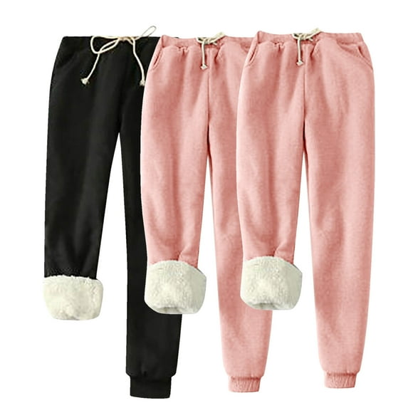 successthop Baggy Sweatpants for Women Plus Size Fleece Drawstring Joggers ELastic Trousers Low Rise Loungewear 3 PC