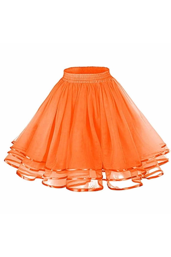 Ballet Skirts for Women Mesh Solid Ruched Elastic Waist Mini Skirt Ladies Party Dance Spring Clothes Orange