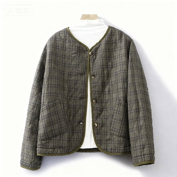 successthop Baseball Jacket Women Loose Jacket Button Up Coat Plus Size Plaid Fall Causal Outwear with Pockets Green 2XL