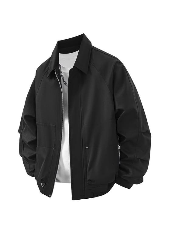 Baseball Jacket for Men Long Sleeve Collared Zip Up Tops Fall Workout Big and Tall Outwear with Pockets
