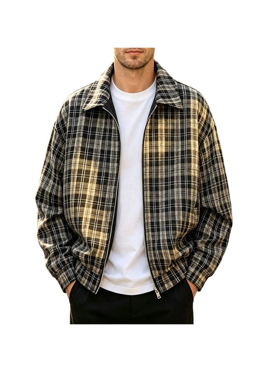 Baseball Jacket for Men Long Sleeve Collared Zip Up Tops Windbreaker Winter Workout Outwear with Pockets