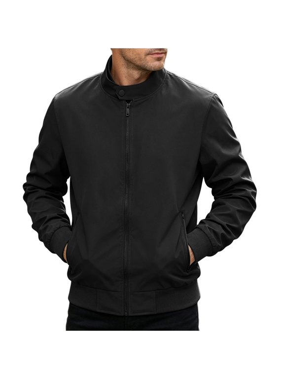 Baseball Jacket for Men Long Sleeve Neck with Button Zip Up with Snap Windbreaker Fall Outwear with Pockets