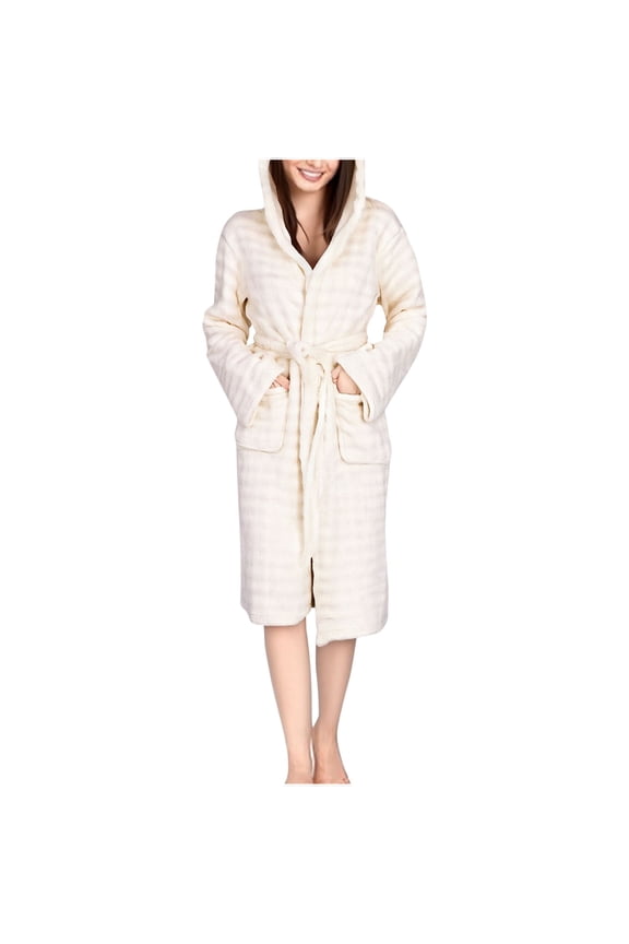 Bath Robes for Women Long Size with Pockets Hooded Loose Housecoat Belted Solid Absorption Ladies Sleepwear