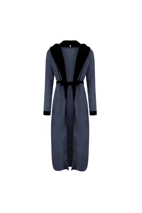Bathrobe for Men with Hood Plus Size Plush Long Sleepwear with Pockets Loose Belted Solid Housecoat Blue 3XL