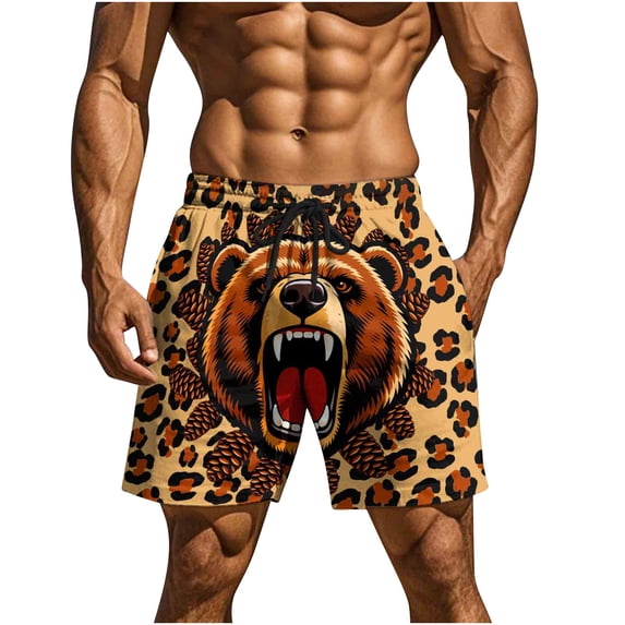 successthop Beach Shorts for Men Big Mens Animals Print Drawstring Knee Length Pant Elastic Waist Shorts with Pockets L