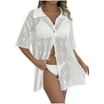 thumbnail image 1 of successthop Bikini Cover Ups for Women Crochet Button Down V Neck Collar Clothes Short Sleeve Cardigan Solid Knitwear, 1 of 5