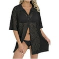 thumbnail image 1 of successthop Bikini Cover Ups for Women Crochet Button Down V Neck Collar Clothes Short Sleeve Cardigan Solid Knitwear, 1 of 5