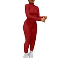 thumbnail image 1 of successthop Bodycon Jumpsuit Long Sleeve Women Slim Stylish Mock Neck Long Sleeve One Piece Long Lounge Wear Solid Pants, 1 of 5