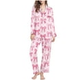 thumbnail image 1 of successthop Bow Pajamas Womens Long Sleeve Lapel Button Up Sleepwear and Pj Pant Comfortable Nightwear with Pockets Pink, 1 of 7