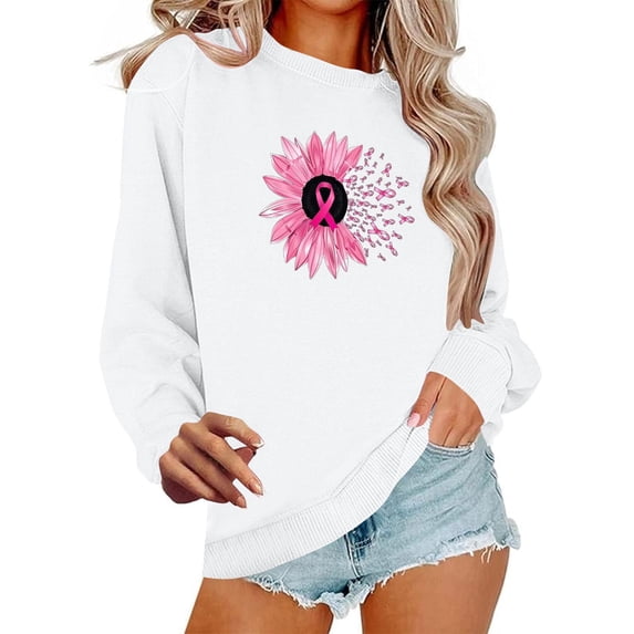 successthop Breast Cancer Sweatshirts for Women Graphic Oversized Plus Size Crewneck Long Sleeve Sweaters Pullover Top S