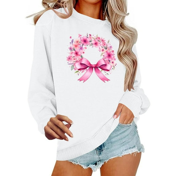 successthop Breast Cancer Sweatshirts for Women Graphic Oversized Plus Size Crewneck Long Sleeve Tops Pullover Sweater M