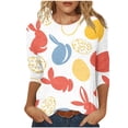 thumbnail image 1 of successthop Bunny Shirts for Women Bunny Casual 3/4 Sleeve Holiday T Shirts Crewneck Top Loose Spring Vacation Clothes 2XL, 1 of 5