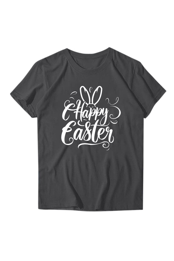 Bunny Shirts for Women Happy Easter Casual Short Sleeve Holiday T Shirts Crewneck Top Spring Beach Clothes M