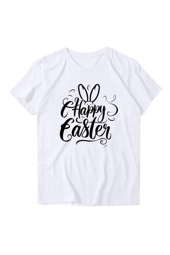 Bunny Shirts for Women Happy Easter Casual Short Sleeve Holiday T Shirts Crewneck Top Spring Beach Clothes M