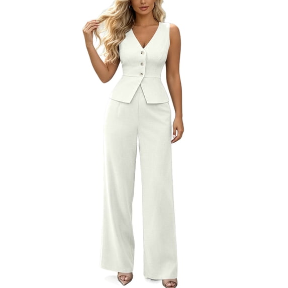 successthop Business Casual Outfits for Women 2 Piece Set Flare Hem Waistcoat Matching Outfits Vacation Travel Suit XL