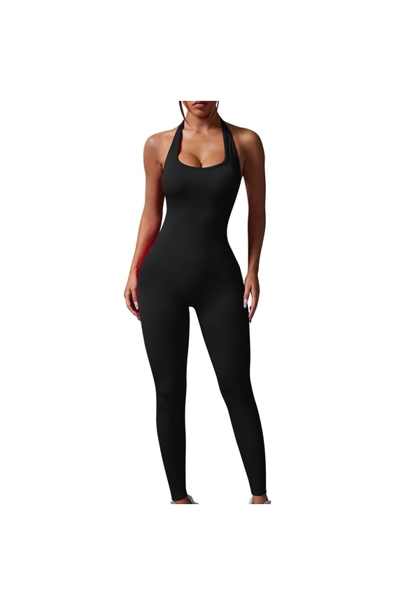 Butt Lifting Shapewear Women Gym Sleeveless Spaghetti Straps Backless Bodysuit Yoga Solid Workout Jumpsuit M