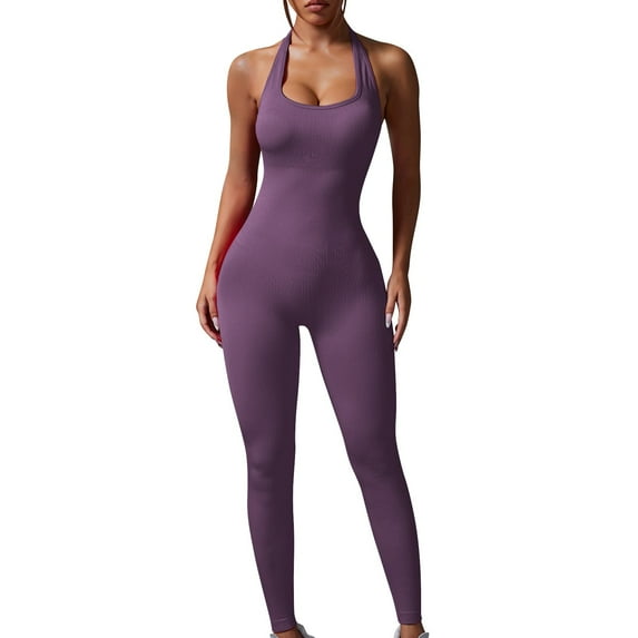 successthop Butt Lifting Shapewear Women Gym Sleeveless Spaghetti Straps Backless Bodysuit Yoga Solid Workout Jumpsuit M