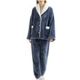 thumbnail image 1 of successthop Button Down Pajamas for Women Flannel Long Sleeve Collar with Pant Solid 2 Pieces with Pockets Loungewear, 1 of 7