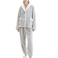 thumbnail image 1 of successthop Button Down Pajamas for Women Flannel Long Sleeve Collar with Pant Solid 2 Pieces with Pockets Loungewear, 1 of 6