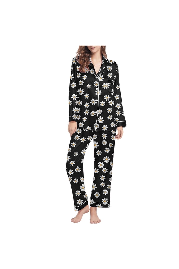 Button Up Pajamas for Women Floral Long Sleeve Lapel Nightwear and Pj Pant Print Sleepwear with Pockets 2XL