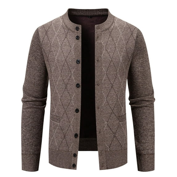 successthop Button Up Sweater for Men Cable Knit Strecth Long Sleeve Tops Crewneck Ribbed Cuff Vintage Solid Coat