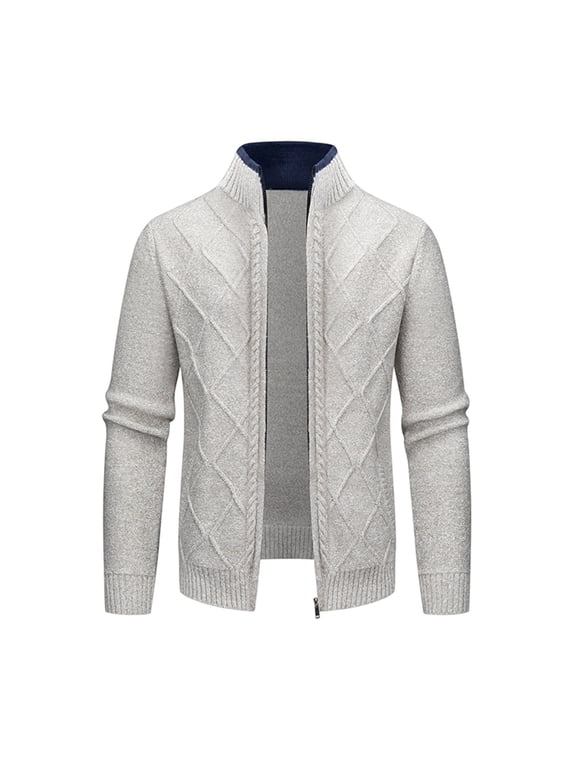 Cable Knit Sweater Jacket Mens Long Sleeve Zip Up Tops Solid Fall Workout Big and Tall Outwear with Pockets