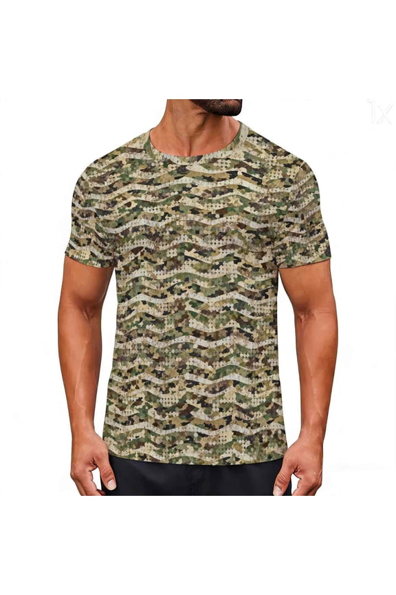 Camouflage Shirt for Men Crewneck Short Sleeve TShirt Tops Big and Tall Lightweight Summer Clothes