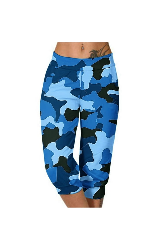 Capri with Pockets Womens Gym Plus Size Bottoms High Waist Camouflage Lightweight Sport Summer Pants S