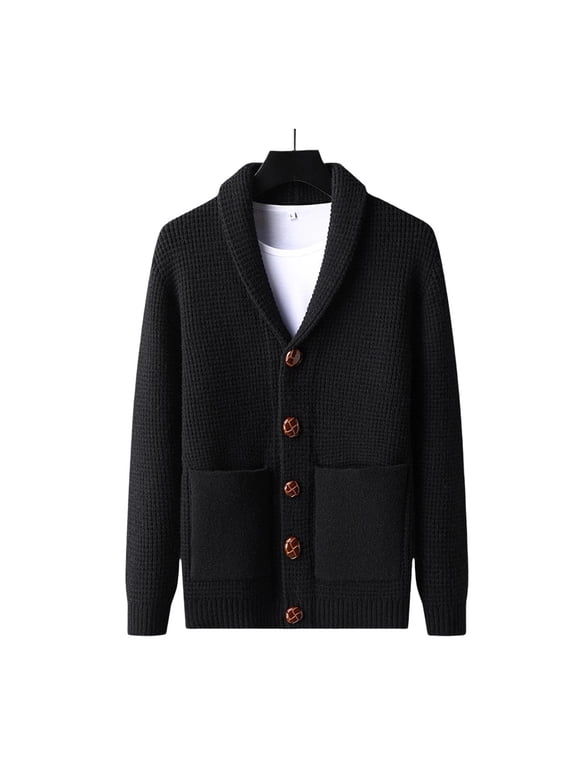 Cardigan Sweaters for Men with Pockets Long Sleeve Lapel Tops Button Up Cardigan Heavyweight Fall Outwear