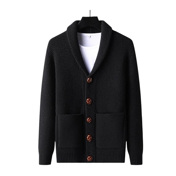 successthop Cardigan Sweaters for Men with Pockets Long Sleeve Lapel Tops Button Up Cardigan Heavyweight Fall Outwear
