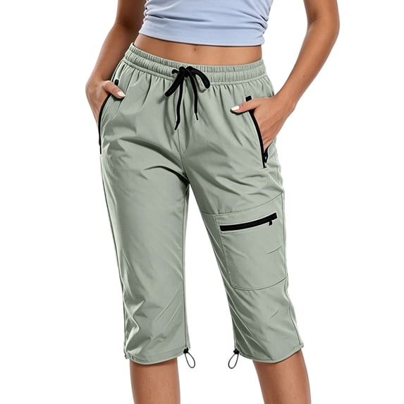 successthop Cargo Capris for Women with Pockets Pant Drawstring Elastic Waist Bottoms Plus Size Quick Dry Hiking Clothes