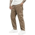 thumbnail image 1 of successthop Cargo Pant Elastic Waist for Men Solid Workwear with Multiple Pockets Straight Casual Trousers Black, 1 of 7