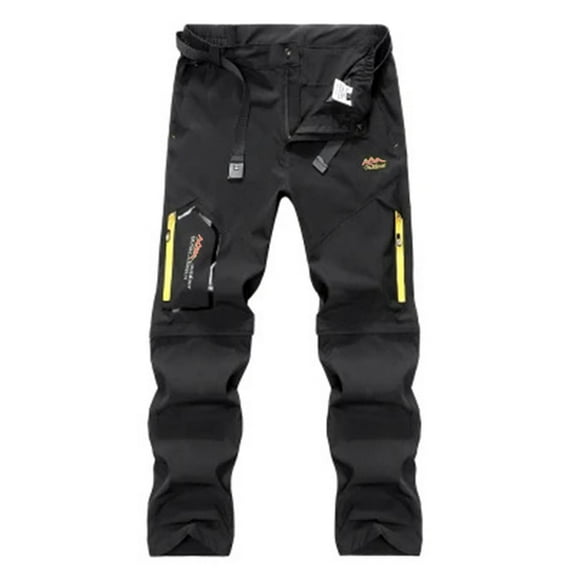 successthop Cargo Pant Men with Pockets Convertible Strecth Sportpant Solid Straight Pants Zipper Button Trousers Black