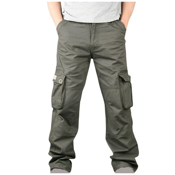 successthop Cargo Pant for Men Drawstring Solid Hiking Pants with Multiple Pockets Straight Slim Sport Workwear
