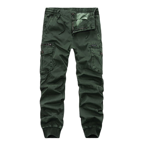 successthop Cargo Pant for Men Solid Hiking Pants with Multiple Pockets Zipper Outdoor Workwear