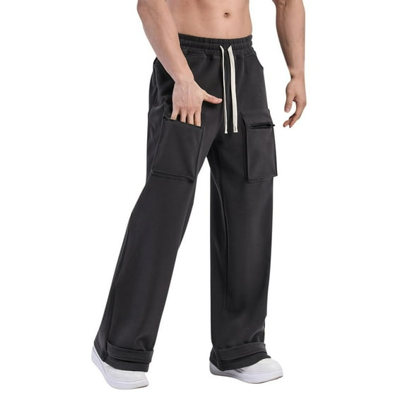 successthop Cargo Pants for Men Drawstring Solid Hiking Pant with Pockets Oversized Zipper Open Bottom Outdoor Workwear