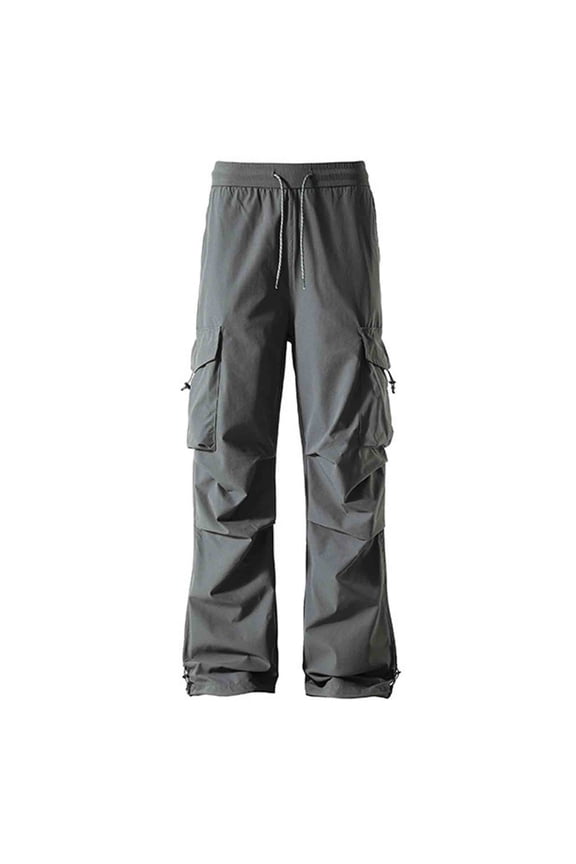 Cargo Pants for Men Drawstring Solid Workwear with Pockets Oversized Windproof Casual Trousers