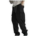 thumbnail image 1 of successthop Cargo Pants for Men Drawstring Solid Workwear with Pockets Straight Open Bottom Casual Trousers, 1 of 7