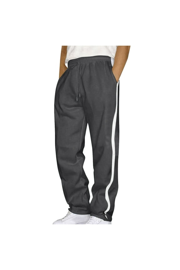 Cargo Pants for Men Fleece Drawstring Color Block Workwear with Multiple Pockets Sport Trousers