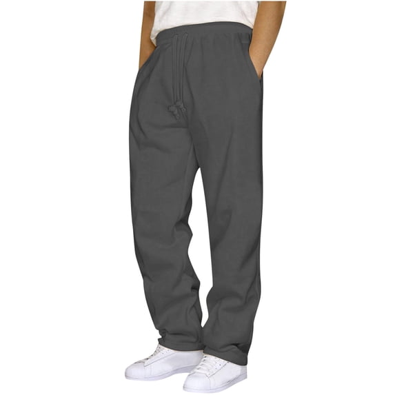 successthop Cargo Pants for Men Fleece Drawstring Solid Workwear with Pockets Straight Casual Trousers