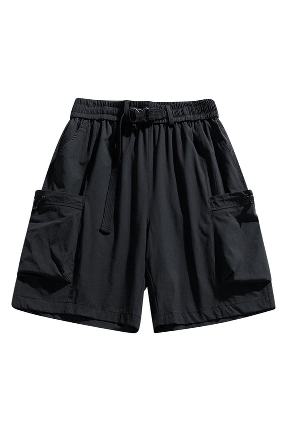 Cargo Shorts for Men Big and Tall Drawstring Shorts Lightweight Bottoms Summer Clothes with Pockets Black