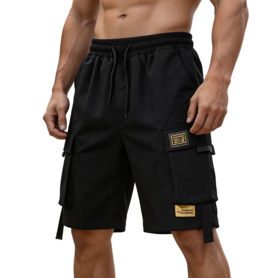 successthop Cargo Shorts for Men Relaxed Knee Length Sweatpant Shorts Drawstring Bottoms Oversized Clothes with Pockets XS