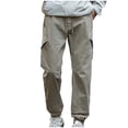 thumbnail image 1 of successthop Cargo pants for Mens and Big Mens Elastic Waist Solid Workwear with Multiple Pockets Zipper Casual Trousers, 1 of 8