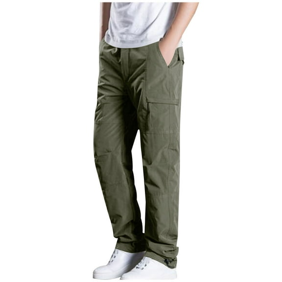 successthop Cargo pants for Mens and Big Mens Fleece Elastic Waist Solid Workwear with Multiple Pockets Casual Trousers