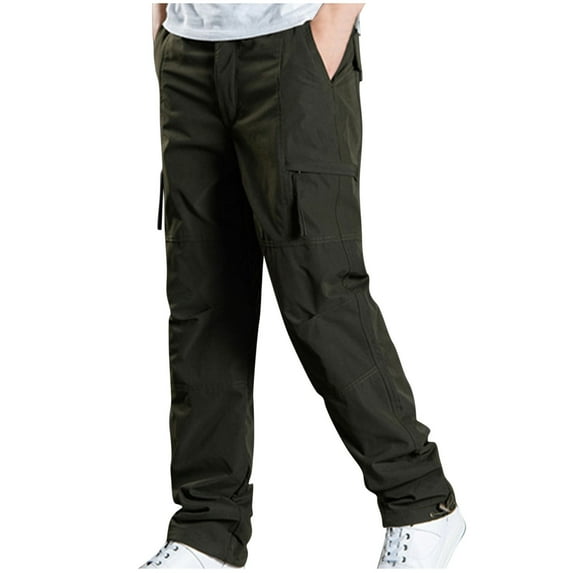 successthop Cargo pants for Mens and Big Mens Fleece Solid Hiking Pant with Pockets Straight Windproof Outdoor Workwear
