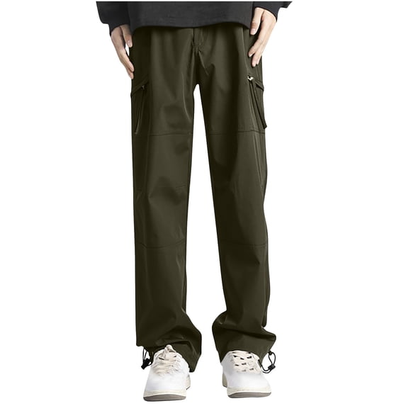 successthop Cargo pants for Mens and Big Mens Solid Workwear with Pockets Straight Casual Trousers Black