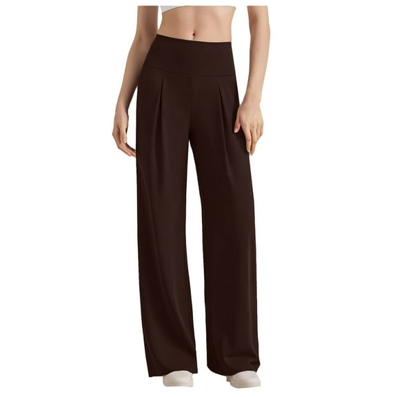 successthop Casual Pants for Women Casual Oversized Gym Long Straight High Waist Bottoms Solid Trendy Trousers Brown L